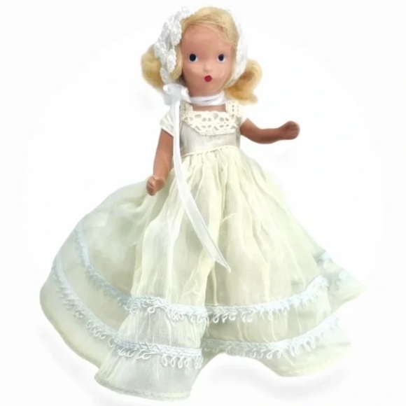 Nancy Ann Storybook Doll bisque 5.5 in 5 joints 1940s white gown and “pearls” - Picture 2 of 5